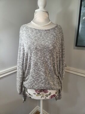 S Grey Marled Batwing Top